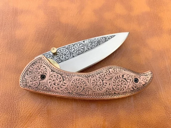 Custom Handmade D2 Steel Hunting Pocket knife With Brass Engraving Handle Fk 55 10