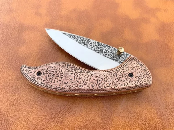 Custom Handmade D2 Steel Hunting Pocket knife With Brass Engraving Handle Fk 55 11