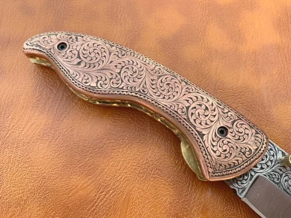 Custom Handmade D2 Steel Hunting Pocket knife With Brass Engraving Handle Fk 55 7