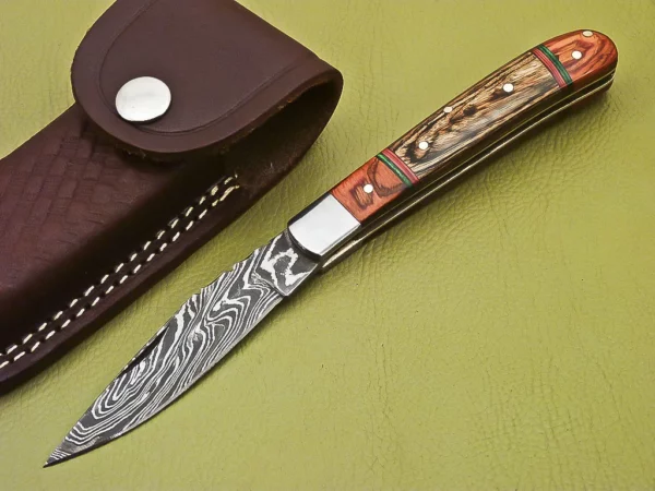 Custom Handmade Damascus Folding Knife With Amazing Wood Handle Fk 20 1