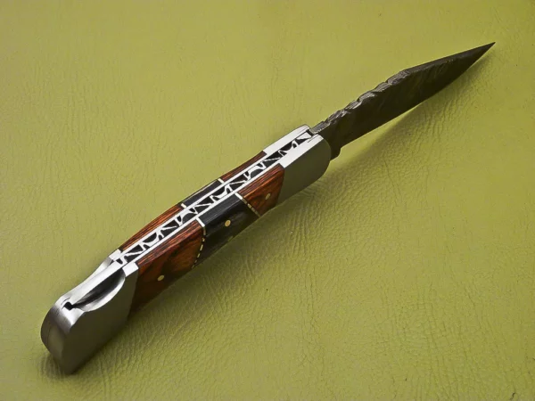 Custom Handmade Damascus Folding Knife with Beautiful Color Wood Handle FK 4 5