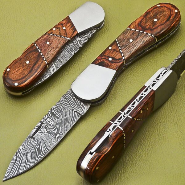 Custom Handmade Damascus Folding Knife with Pakka Wood Handle Fk 30 1