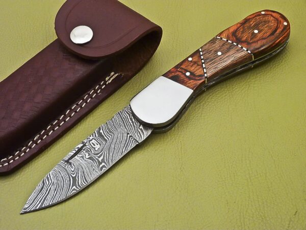 Custom Handmade Damascus Folding Knife with Pakka Wood Handle Fk 30 2