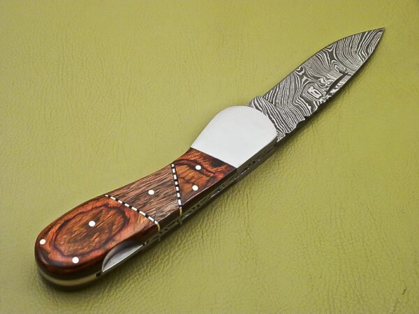 Custom Handmade Damascus Folding Knife with Pakka Wood Handle Fk 30 6