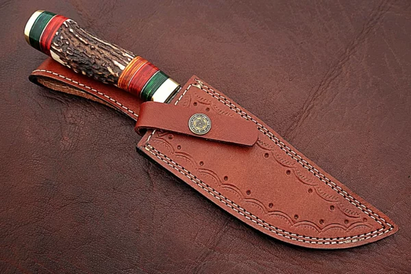 Custom Handmade Damascus Steel Amazing Bowie Knife with Beautiful Stag Horn Colored Wood Handle BK 12 7
