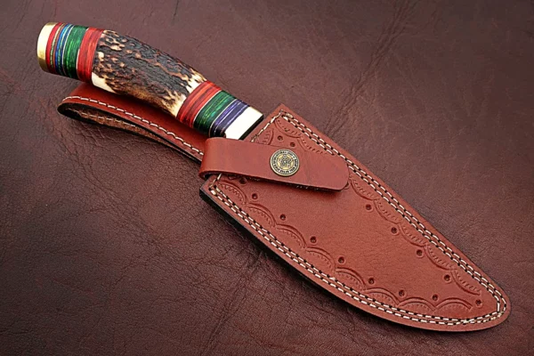 Custom Handmade Damascus Steel Amazing Bowie Knife with Beautiful Stag Horn Colored Wood Handle BK 13 7