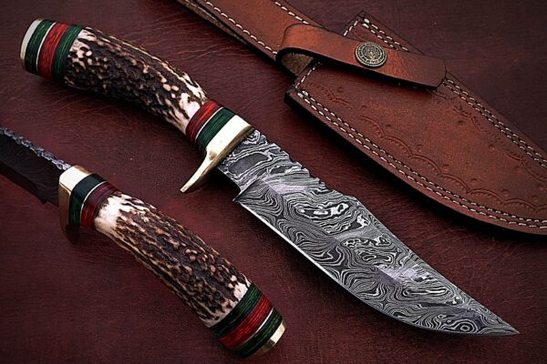 Custom Handmade Damascus Steel Amazing Bowie Knife with Beautiful Stag Horn Handle BK 15 1