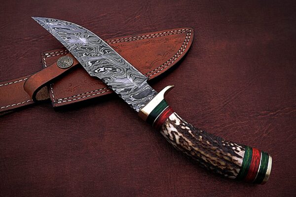 Custom Handmade Damascus Steel Amazing Bowie Knife with Beautiful Stag Horn Handle BK 15 3