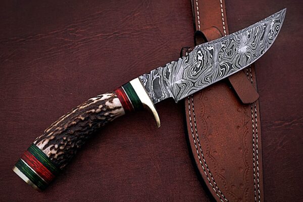 Custom Handmade Damascus Steel Amazing Bowie Knife with Beautiful Stag Horn Handle BK 15 5