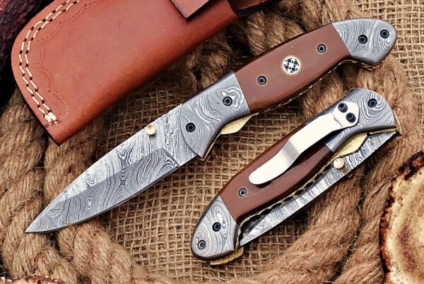 Custom Handmade Damascus Steel Amazing Folding Knife with Beautiful Brown Bull Horn Handle Fk 76 1