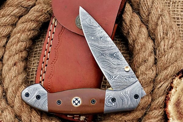 Custom Handmade Damascus Steel Amazing Folding Knife with Beautiful Brown Bull Horn Handle Fk 76 2