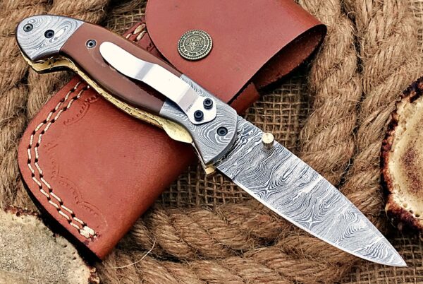 Custom Handmade Damascus Steel Amazing Folding Knife with Beautiful Brown Bull Horn Handle Fk 76 3