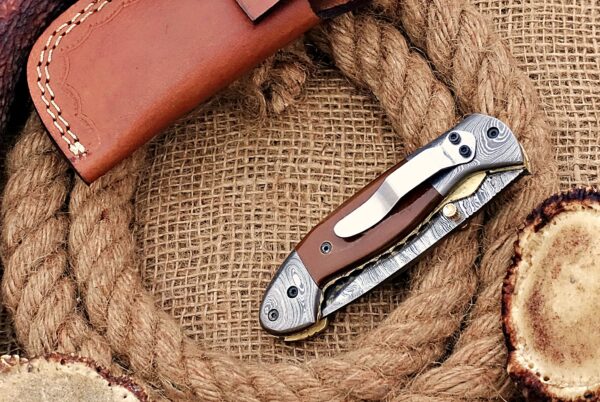 Custom Handmade Damascus Steel Amazing Folding Knife with Beautiful Brown Bull Horn Handle Fk 76 4
