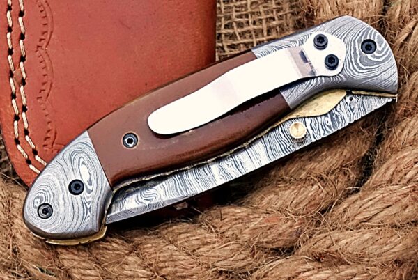 Custom Handmade Damascus Steel Amazing Folding Knife with Beautiful Brown Bull Horn Handle Fk 76 6