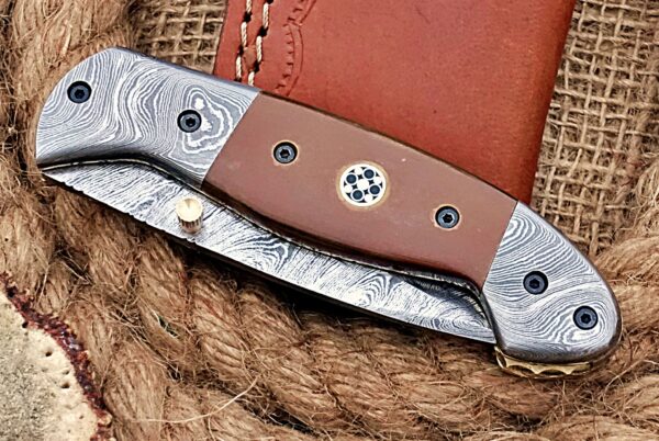 Custom Handmade Damascus Steel Amazing Folding Knife with Beautiful Brown Bull Horn Handle Fk 76 7