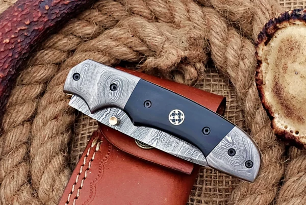 Custom Handmade Damascus Steel Amazing Folding Knife with Beautiful Bull Horn Handle FK 9 7