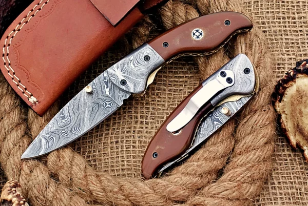 Custom Handmade Damascus Steel Amazing Folding Knife with Beautiful Bull Horn Handle Fk 75 1