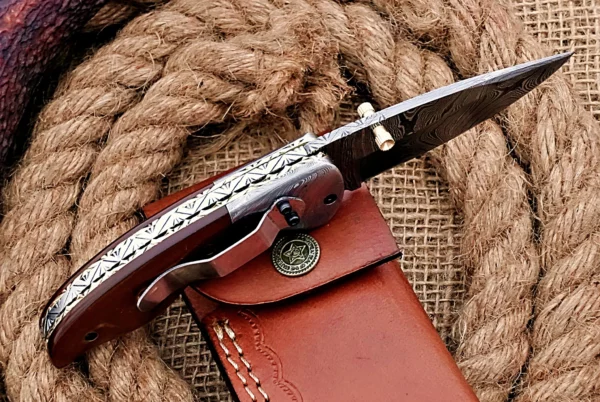 Custom Handmade Damascus Steel Amazing Folding Knife with Beautiful Bull Horn Handle Fk 75 4
