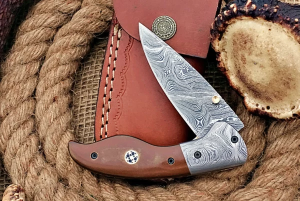 Custom Handmade Damascus Steel Amazing Folding Knife with Beautiful Bull Horn Handle Fk 75 5
