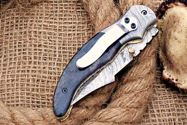 Custom Handmade Damascus Steel Amazing Folding Knife with Beautiful Colored Bone Handle FK 7 2