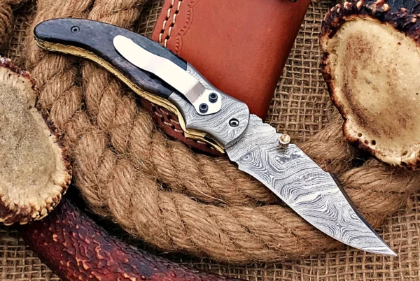 Custom Handmade Damascus Steel Amazing Folding Knife with Beautiful Colored Bone Handle FK 7 3