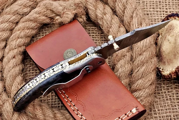 Custom Handmade Damascus Steel Amazing Folding Knife with Beautiful Colored Bone Handle FK 7 4