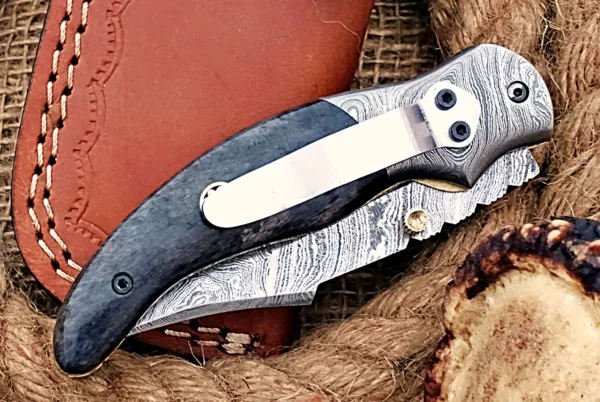 Custom Handmade Damascus Steel Amazing Folding Knife with Beautiful Colored Bone Handle FK 7 6
