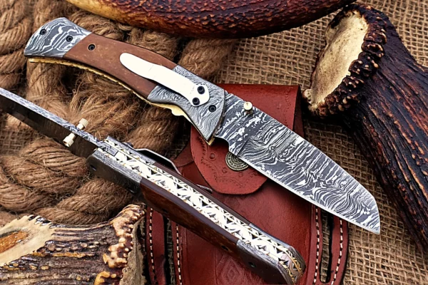Custom Handmade Damascus Steel Amazing Folding Knife with Beautiful Colored Bone Handle Fk 79 1