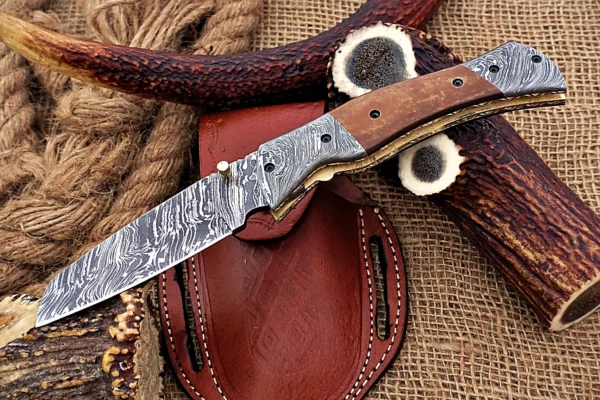 Custom Handmade Damascus Steel Amazing Folding Knife with Beautiful Colored Bone Handle Fk 79 2