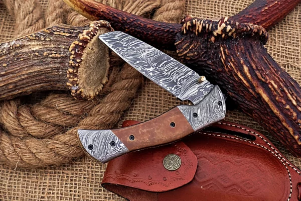 Custom Handmade Damascus Steel Amazing Folding Knife with Beautiful Colored Bone Handle Fk 79 5