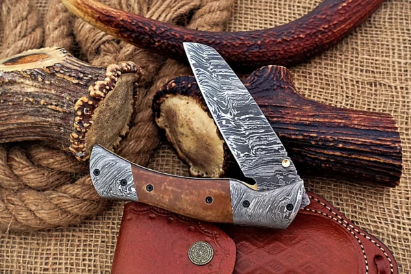 Custom Handmade Damascus Steel Amazing Folding Knife with Beautiful Colored Bone Handle Fk 79 6