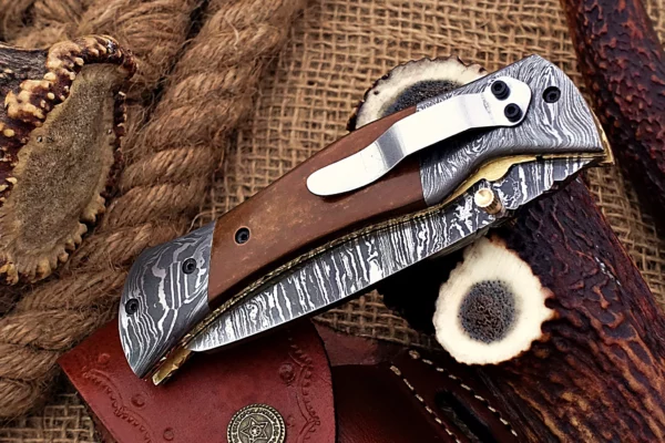 Custom Handmade Damascus Steel Amazing Folding Knife with Beautiful Colored Bone Handle Fk 79 7