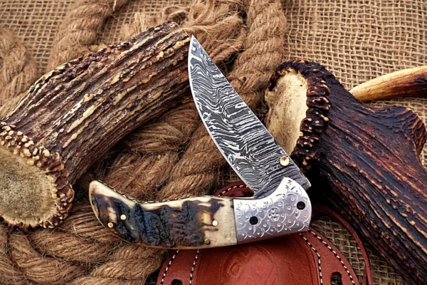 Custom Handmade Damascus Steel Amazing Folding Knife with Beautiful Ram Horn Handle Fk 78 3