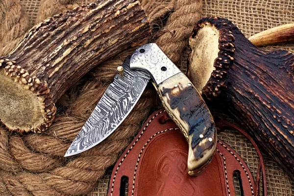 Custom Handmade Damascus Steel Amazing Folding Knife with Beautiful Ram Horn Handle Fk 78 4