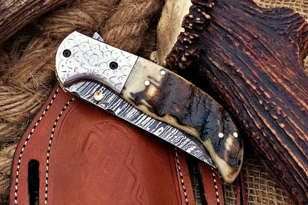 Custom Handmade Damascus Steel Amazing Folding Knife with Beautiful Ram Horn Handle Fk 78 6