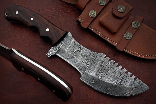 Custom Handmade Damascus Steel Amazing Tracker Knife with Beautiful Rose Wood Handle TK 2 1