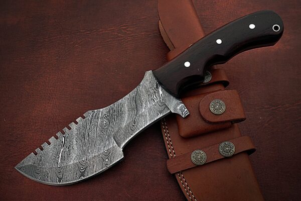 Custom Handmade Damascus Steel Amazing Tracker Knife with Beautiful Rose Wood Handle TK 2 2