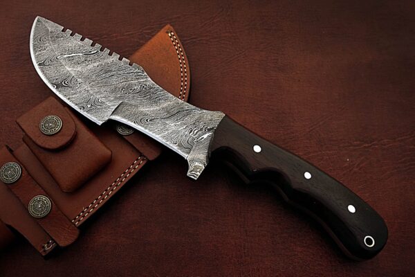 Custom Handmade Damascus Steel Amazing Tracker Knife with Beautiful Rose Wood Handle TK 2 3 1