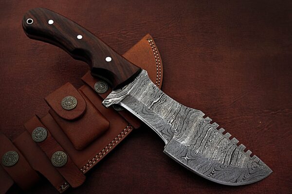 Custom Handmade Damascus Steel Amazing Tracker Knife with Beautiful Rose Wood Handle TK 2 4