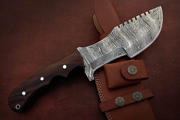 Custom Handmade Damascus Steel Amazing Tracker Knife with Beautiful Rose Wood Handle TK 2 5 1