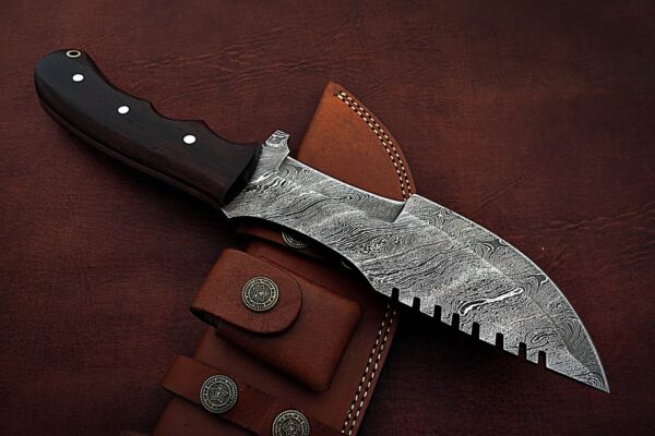 Custom Handmade Damascus Steel Amazing Tracker Knife with Beautiful Rose Wood Handle TK 2 6 1