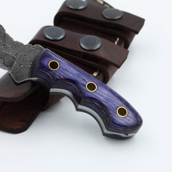 Custom Handmade Damascus Steel Amazing Tracker with Purple Wood Handle TK 1 2