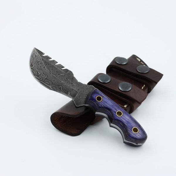 Custom Handmade Damascus Steel Amazing Tracker with Purple Wood Handle TK 1 4
