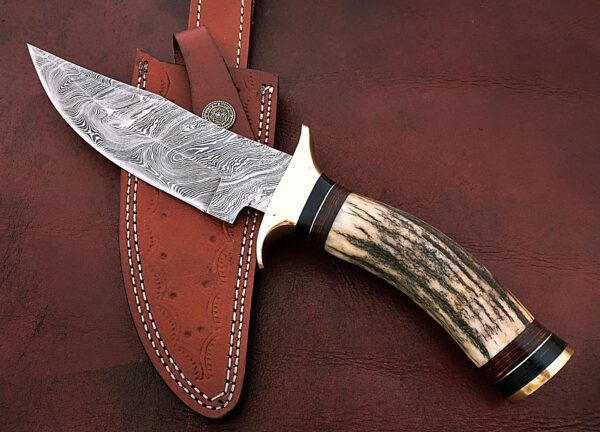 Custom Handmade Damascus Steel Beautiful Bowie Knife with Stunning Stag Horn Handle BK 8 2 1
