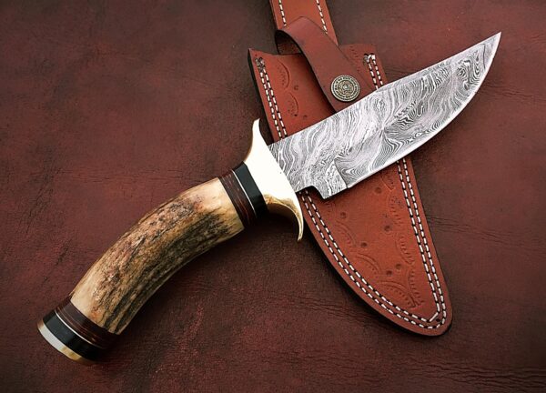 Custom Handmade Damascus Steel Beautiful Bowie Knife with Stunning Stag Horn Handle BK 8 3