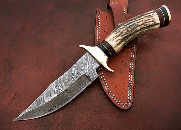 Custom Handmade Damascus Steel Beautiful Bowie Knife with Stunning Stag Horn Handle BK 8 4