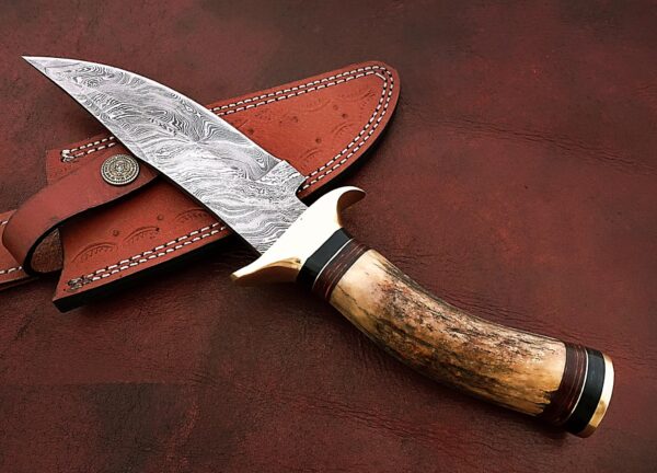 Custom Handmade Damascus Steel Beautiful Bowie Knife with Stunning Stag Horn Handle BK 8 5