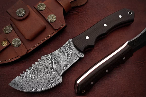 Custom Handmade Damascus Steel Beautiful Tracker Knife with Brown Micarta Handle TK 4 1