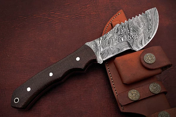 Custom Handmade Damascus Steel Beautiful Tracker Knife with Brown Micarta Handle TK 4 3