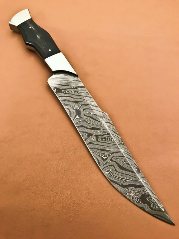 Custom Handmade Damascus Steel Bowie Knife with Bull Horn Handle BK 39 3